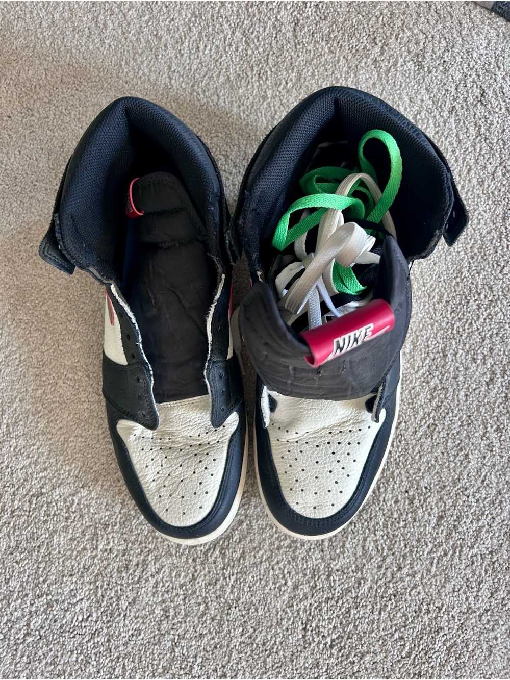 Nike Air Jordan 1 Mid Black White with green and burgundy accents - Picture 2 of 5